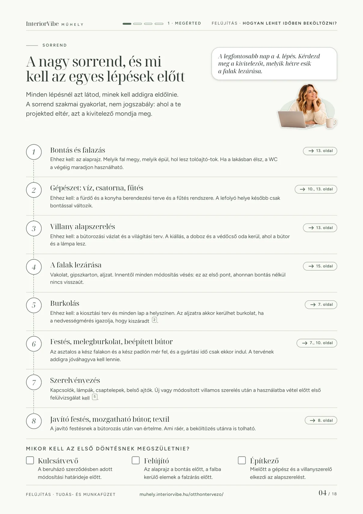 A Felújítási útvonalterv munkafüzet egyik belső oldala